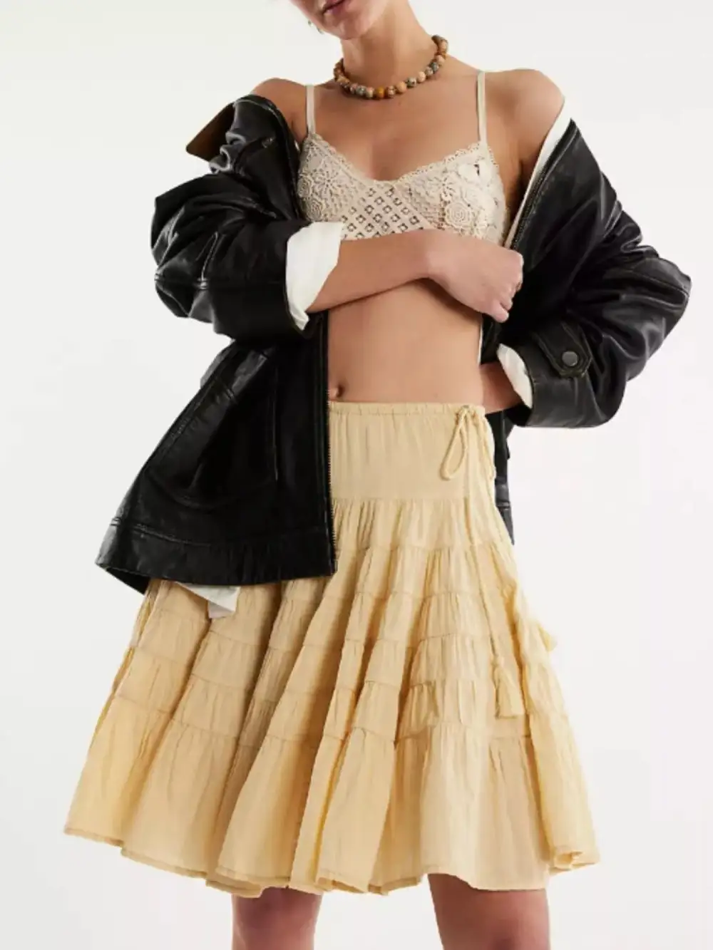 Sequin Drawstring Tiered Mini Skirt