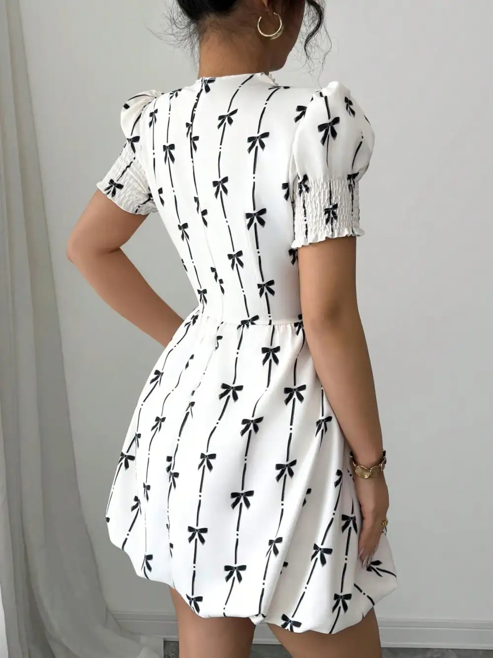 Wearable Cut Printed Smocked Short Sleeve Dress