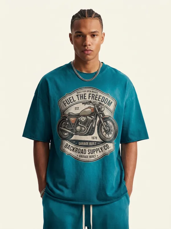 Men's Biker Motorcycle Lover Fuel The Freedom Printed T-shirt
