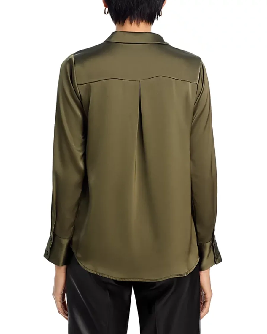 Lapel Satin Button Front Blouse