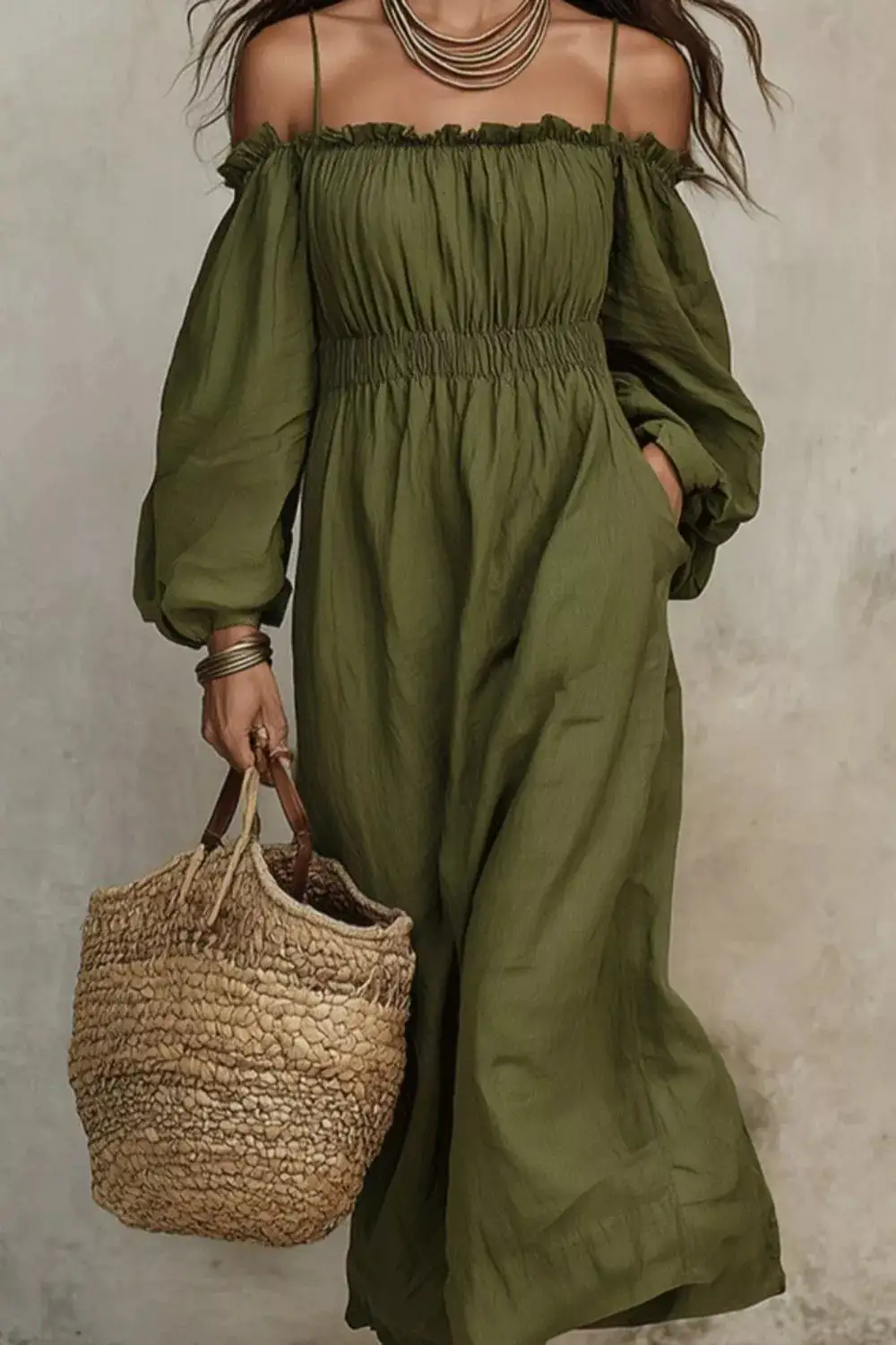 Spaghetti Strap Balloon Sleeve Dress