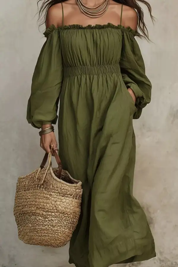Spaghetti Strap Balloon Sleeve Dress