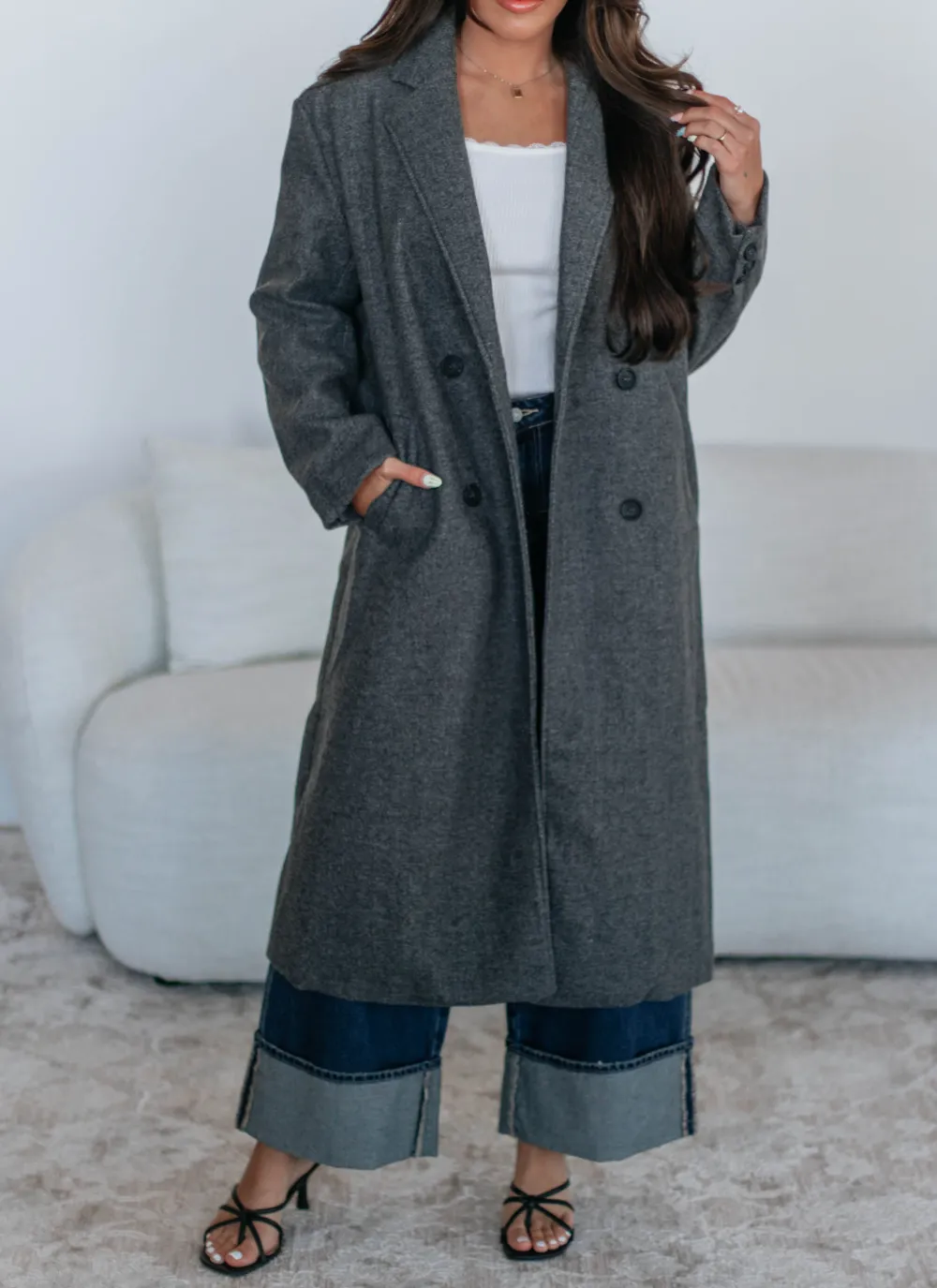 Button-Cuff Felt Coat