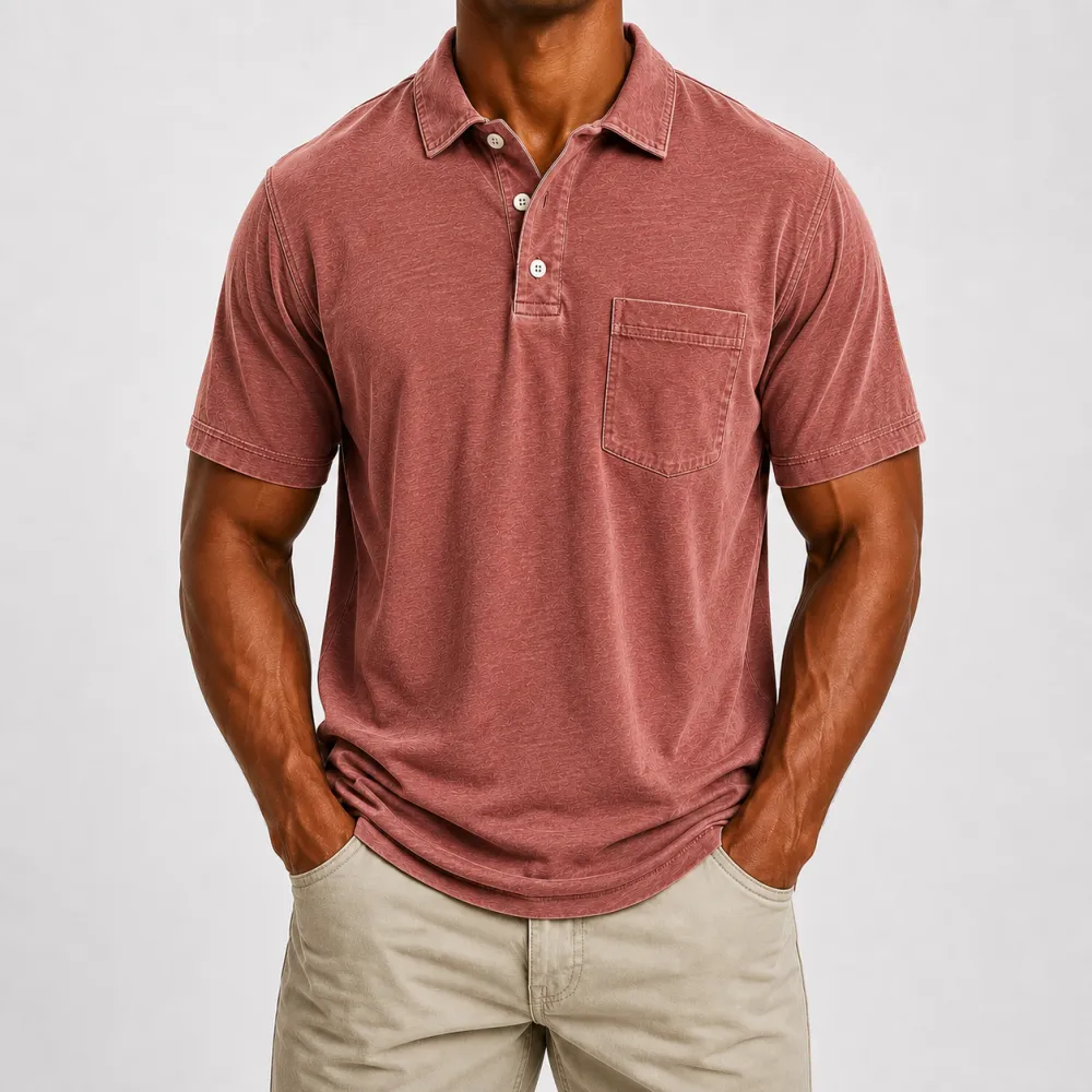 Men's Washed Cotton Blend Pocket Polo Shirt
