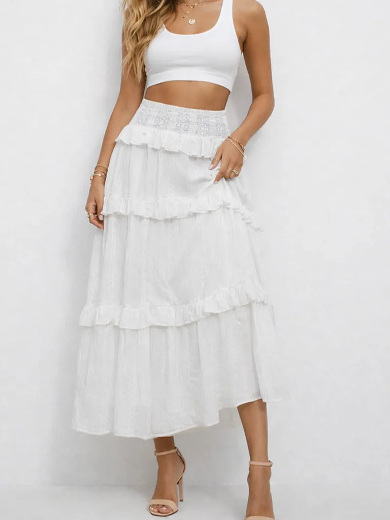 Tiered Rufflesmocked Waist Midi Skirt