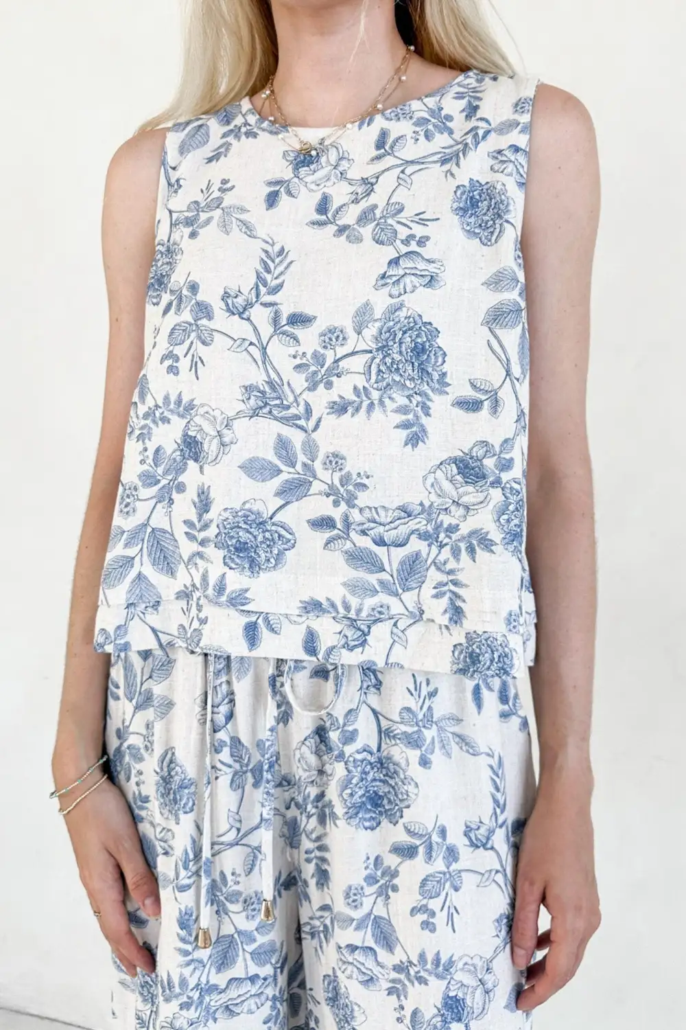 Linen Blend Printed Tank Top