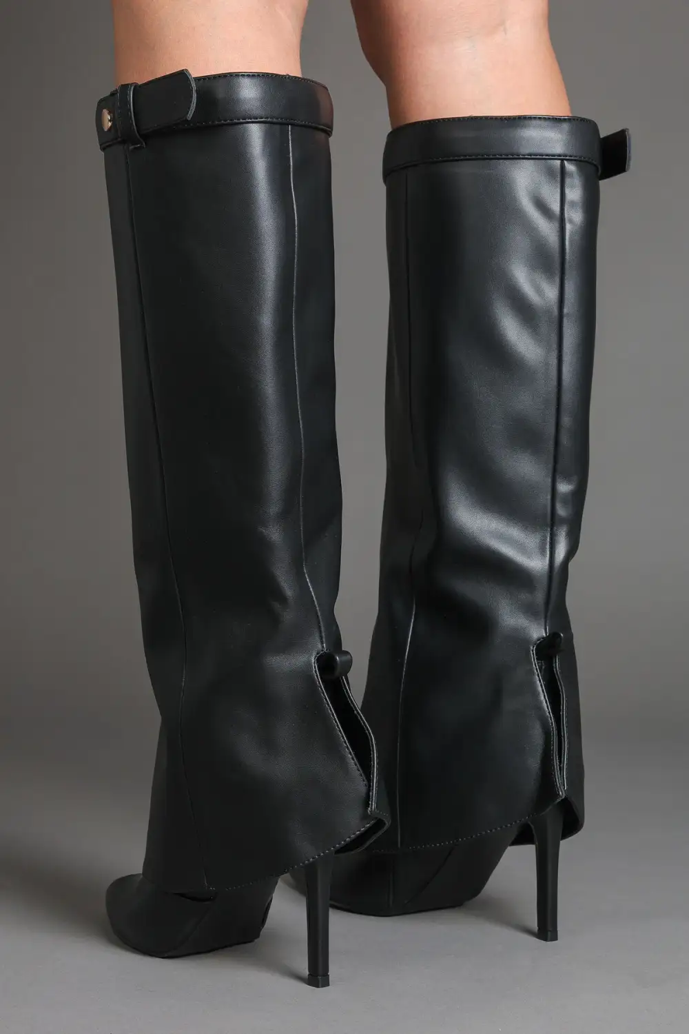 Western Inspired Stiletto Slouch Fold-Over Pointed Toe Knee High Boots