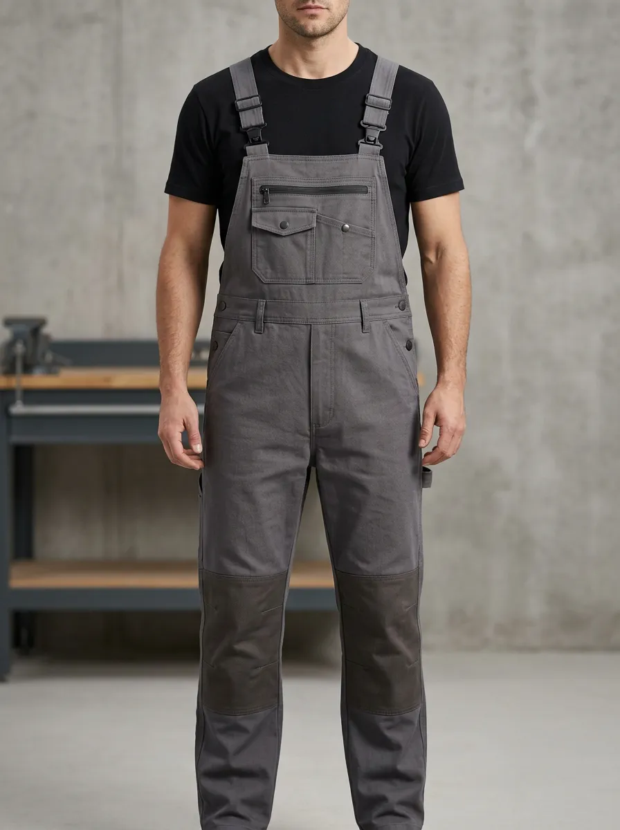 Men's Reinforced Knee Multi-Pocket Bib Work Overalls