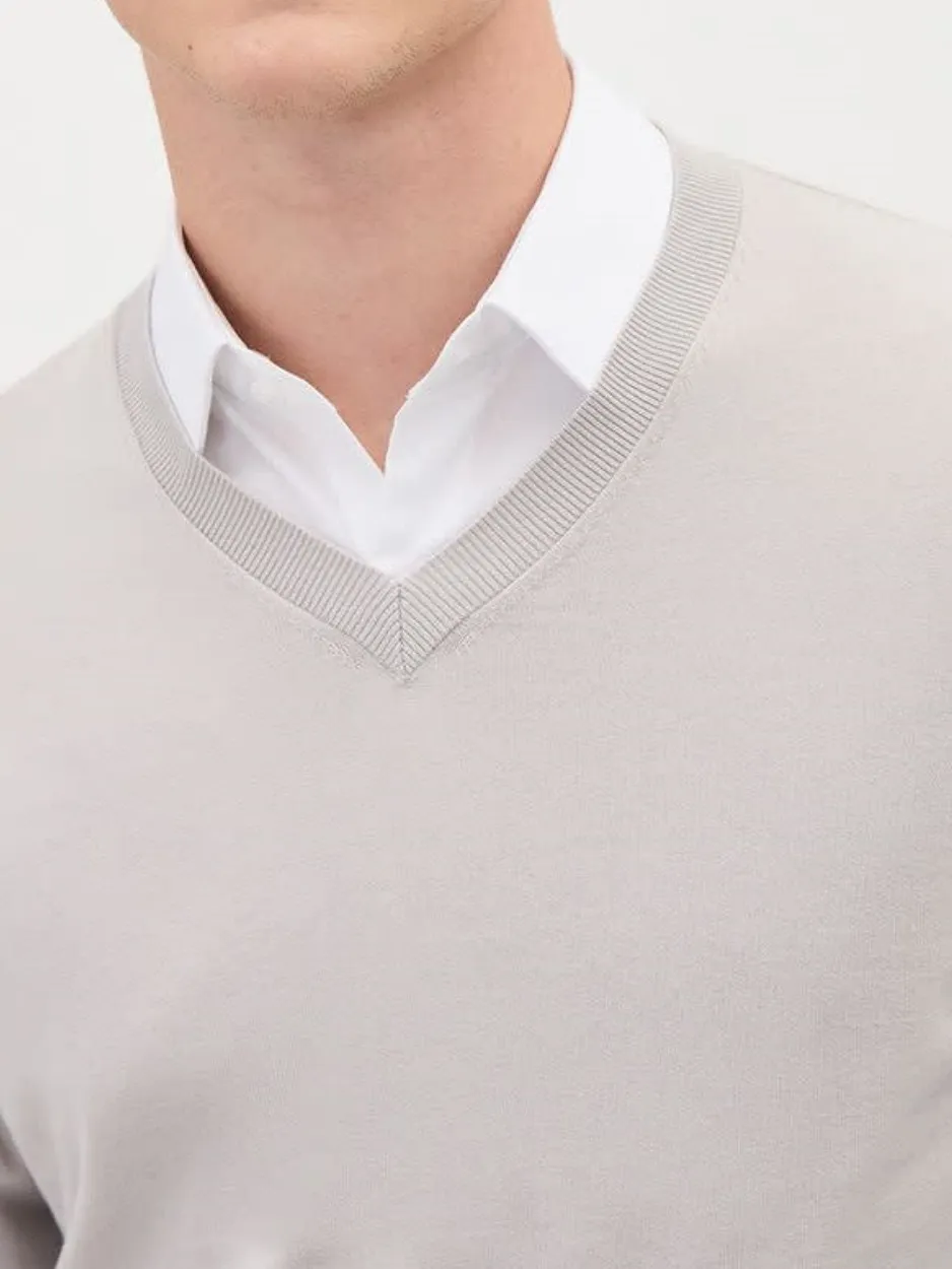 Coconut Cream Long-Sleeve V-Neck Sweater