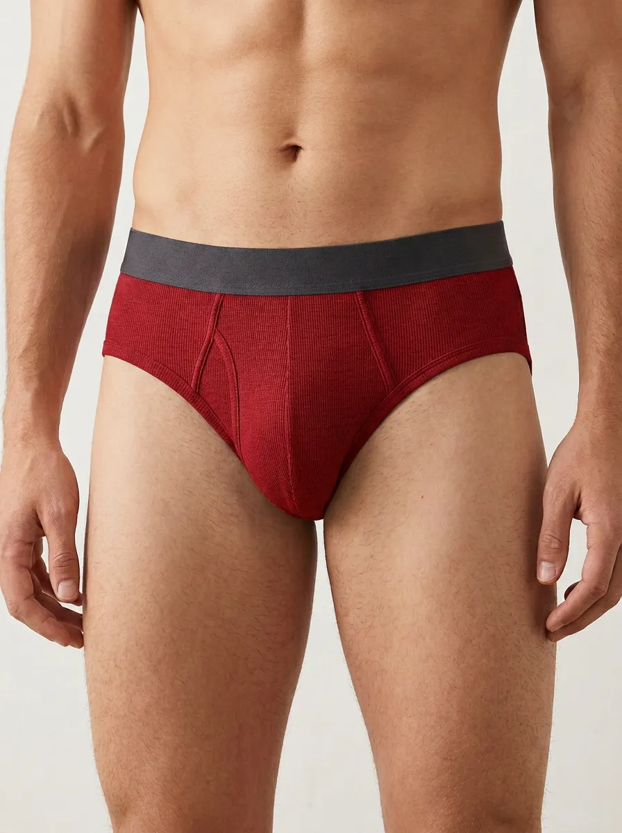 Men's Grey Ribbed Cotton Elastic Waistband Briefs