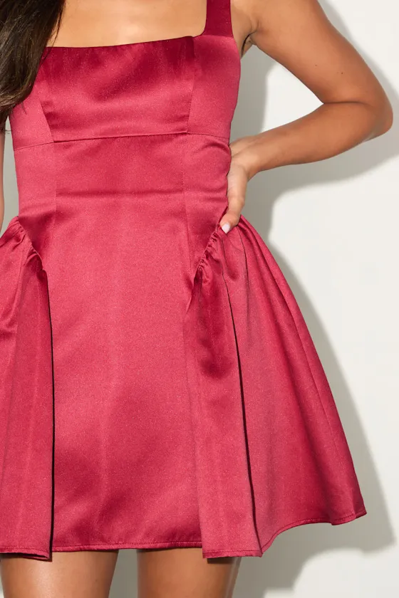 Adorable Promise Wine Red Satin Sleeveless Mini Dress