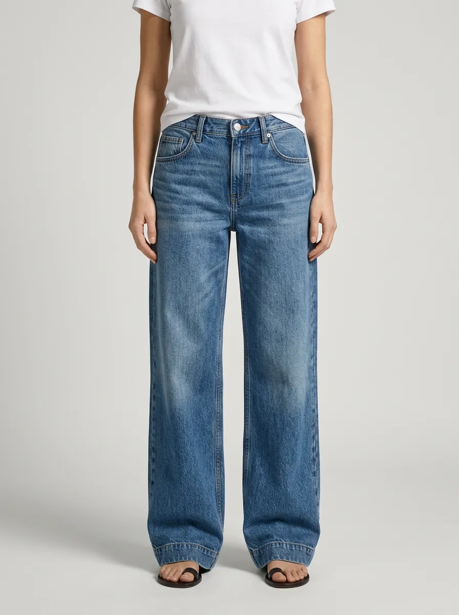 Women's Mid-Rise Full-Length Wide-Leg Denim Jeans