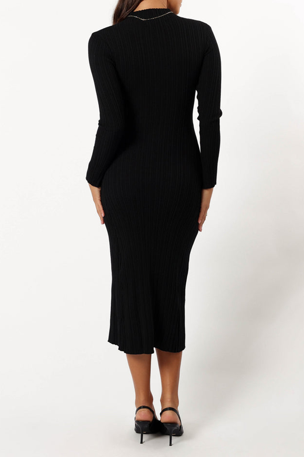 MATURE STYLE BLACK LONG-SLEEVED DRESS