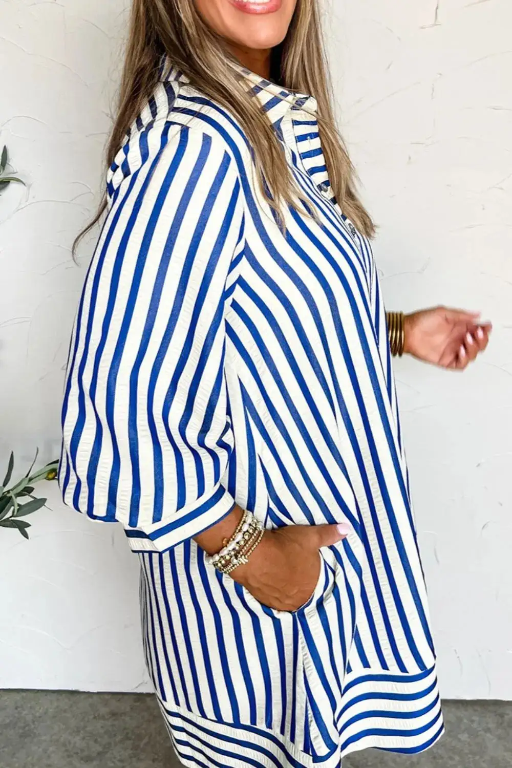 Striped Button Front Dress Casual