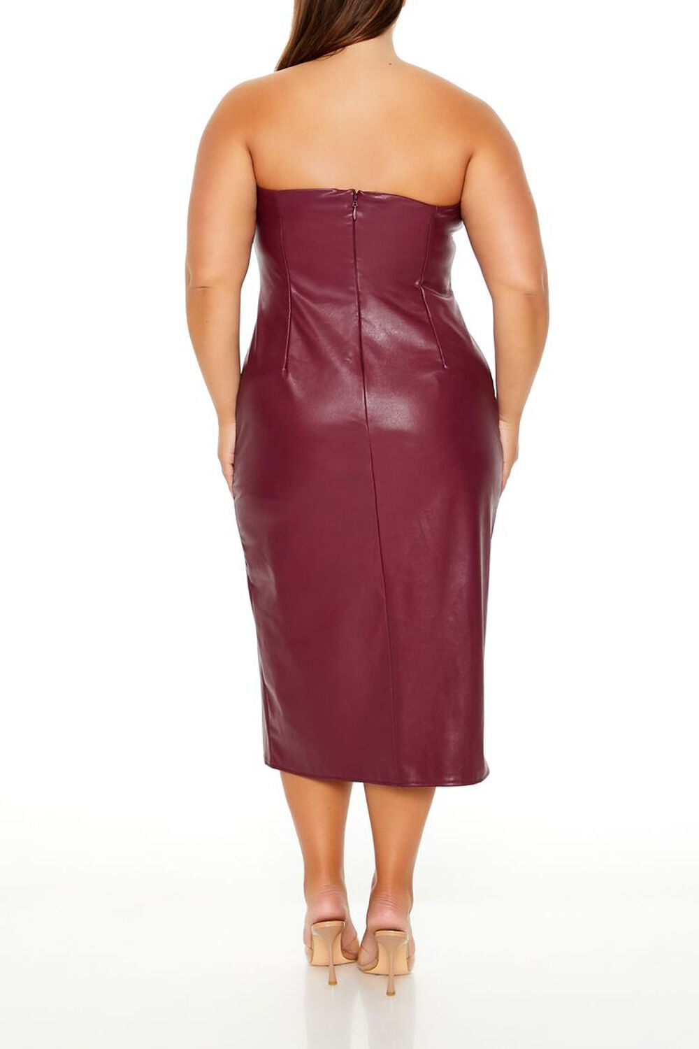 Plus Size Faux Leather Tube Midi Dress