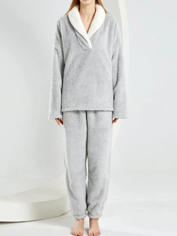 Fleece Panel Detail Pajama Pants Set