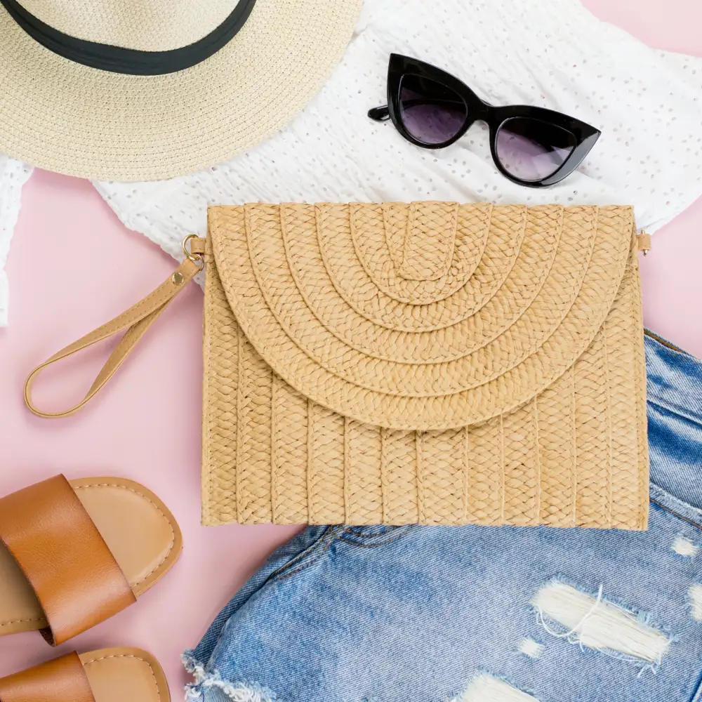 Straw Foldover Convertible Clutch Bag