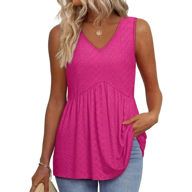Womens Tank Tops 2025 Flowy Peplum Tops For Women Dressy Sleeveless V Neck Babydoll Tank Tops