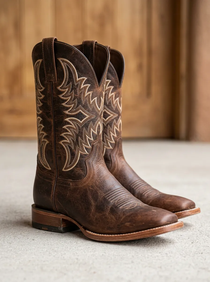 Men's Western Cowboy Embroidered Distressed Leather Printed Boots