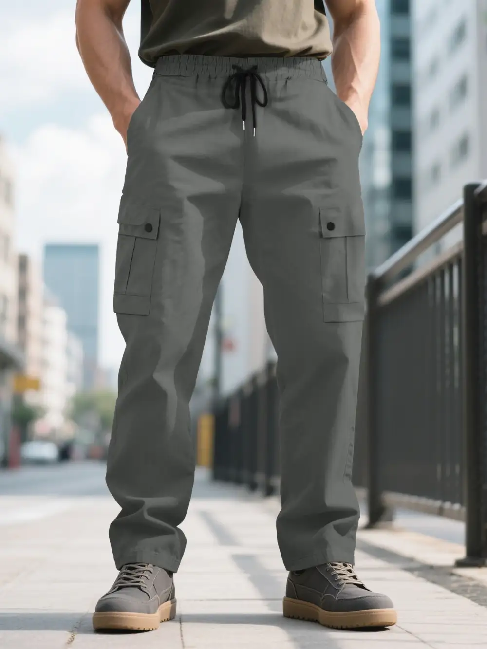 Men's Urban Utilitarian Cargo Pants Waistband Pockets