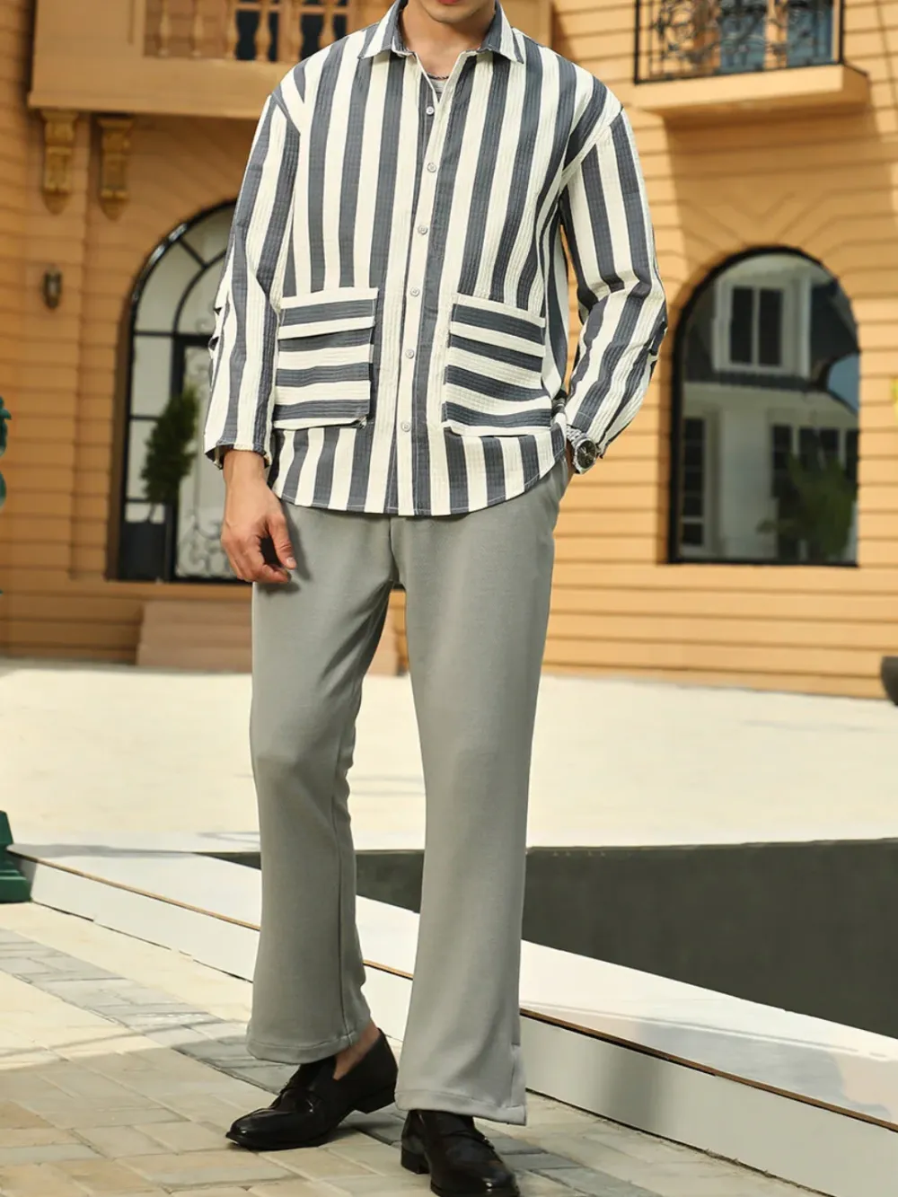 Striped Full Sleeve Oversized Shirt