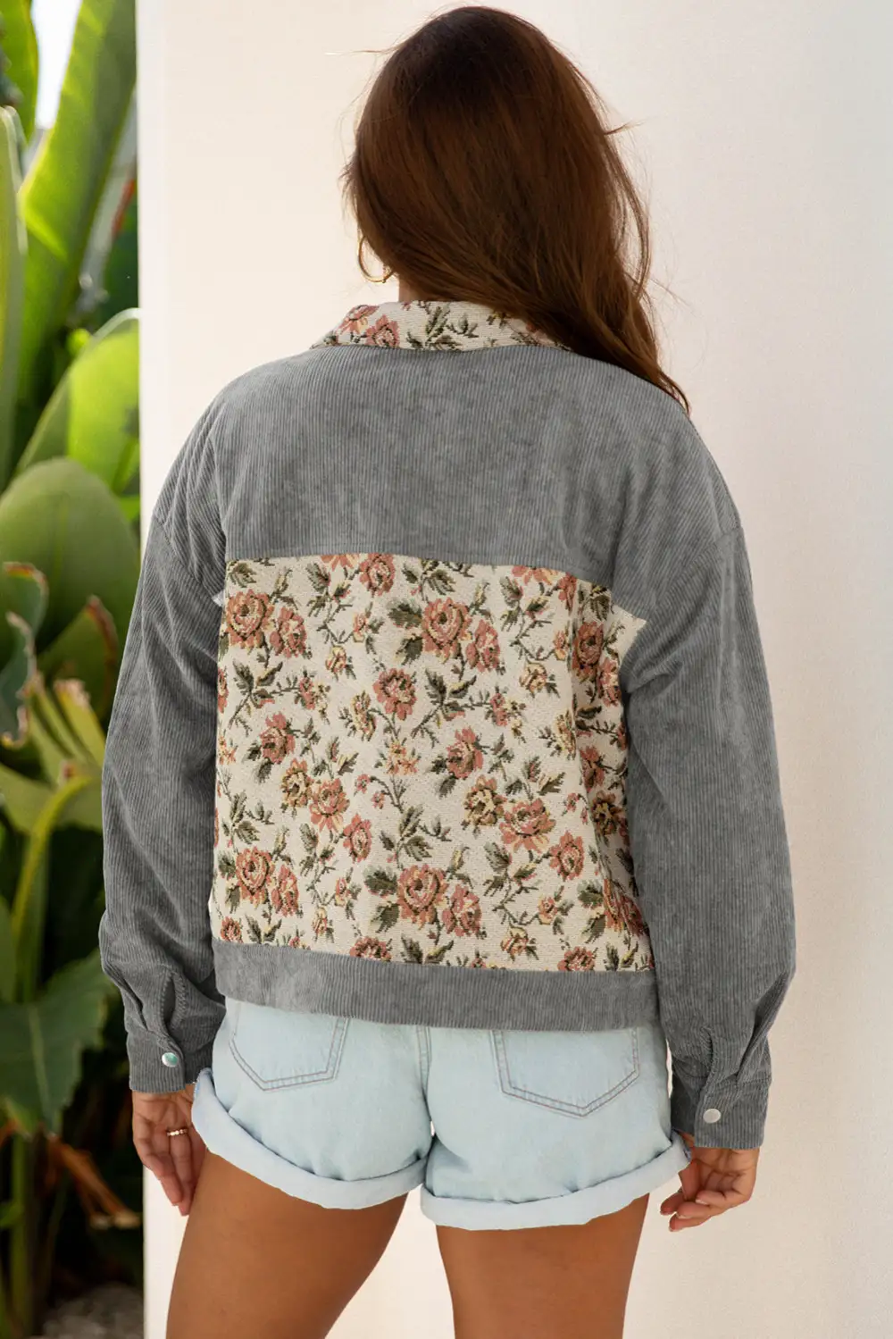 Medium Ribbed Retro Floral Patchwork Shirt Jacket