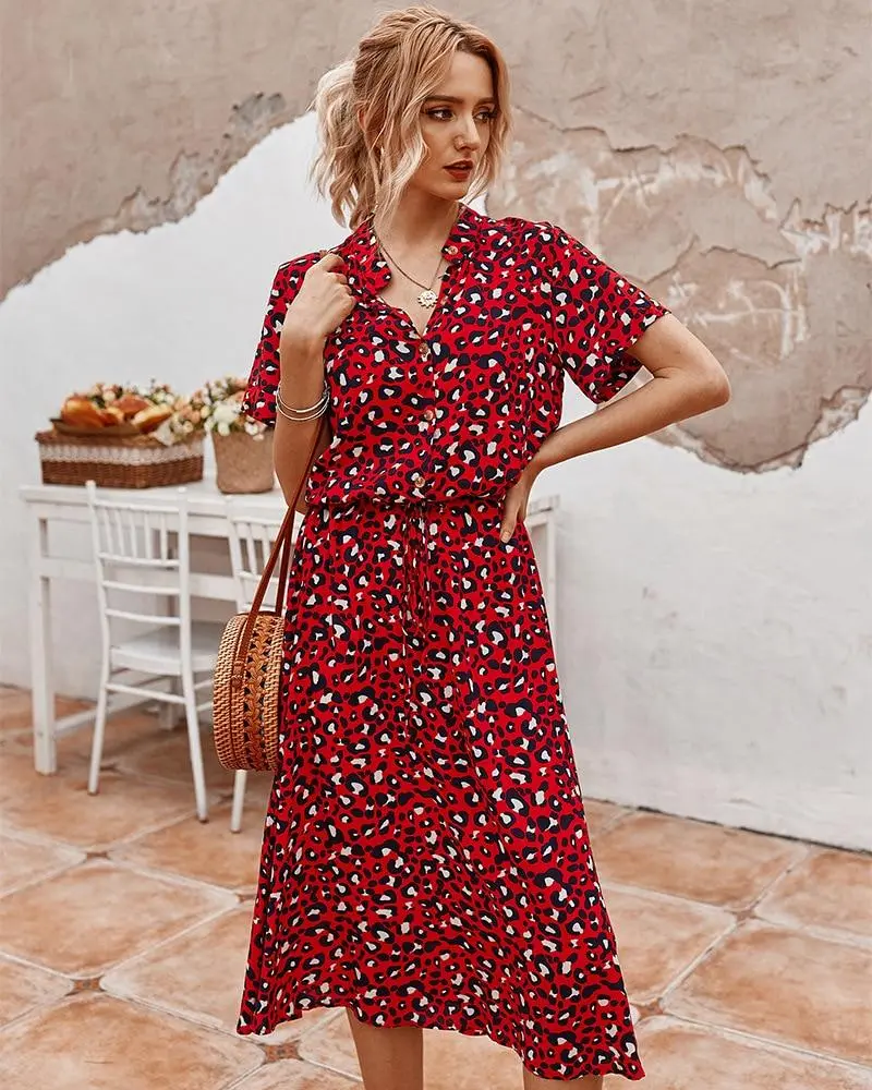 2025 Luludress Ladies Bohemian Leopard Print Shirt Dress