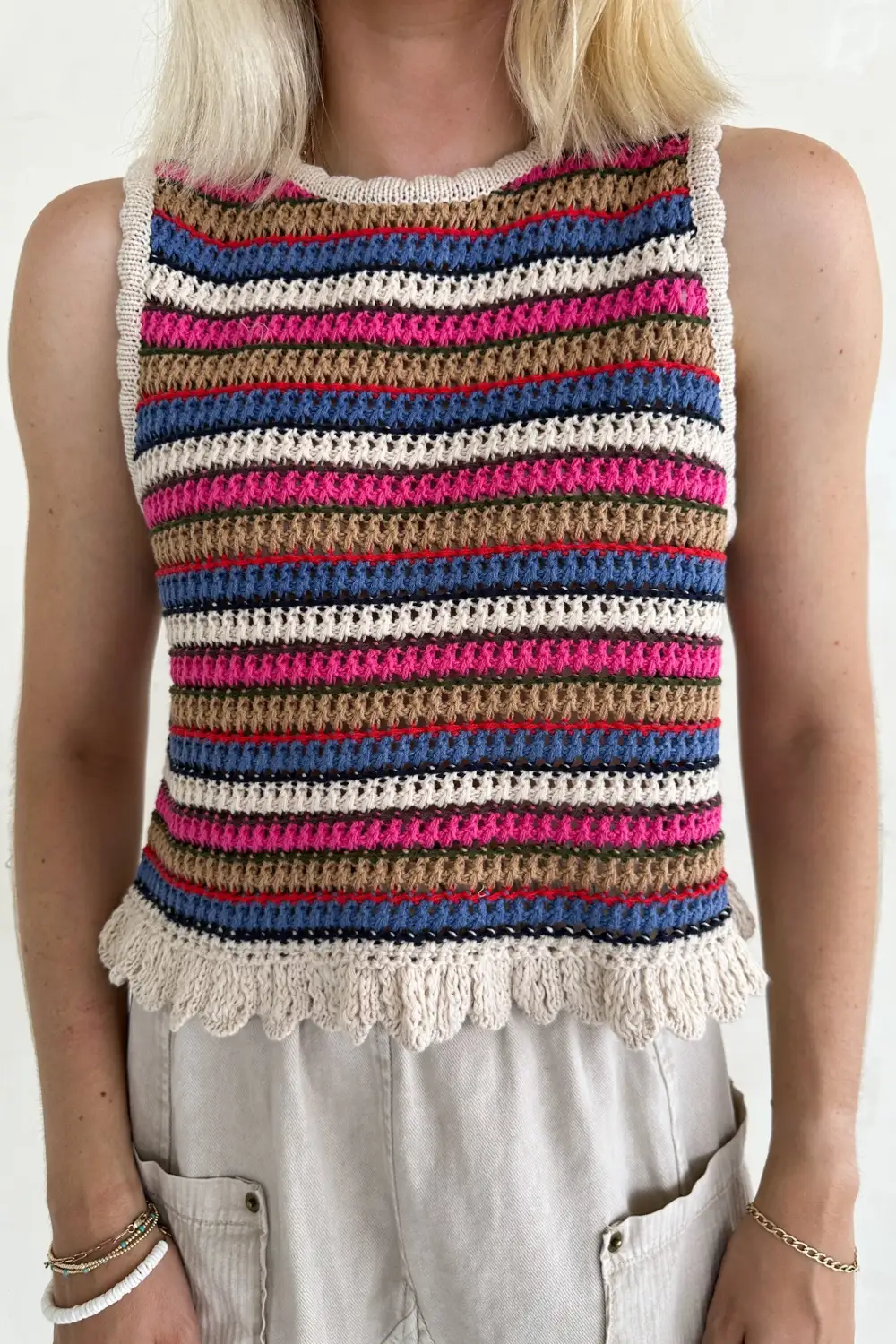 Knit Striped Crochet Top