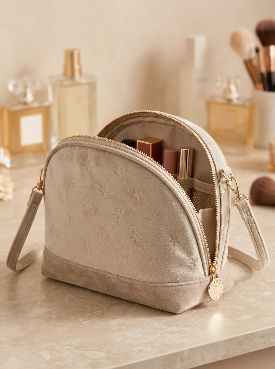 Minimalist Star Pattern Velvet Printed Makeup Bag