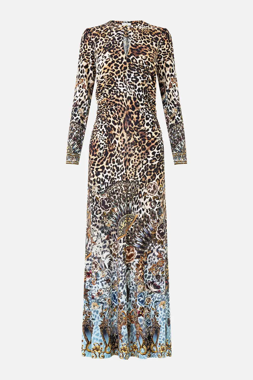 Printed Gathered Jersey Long Dress