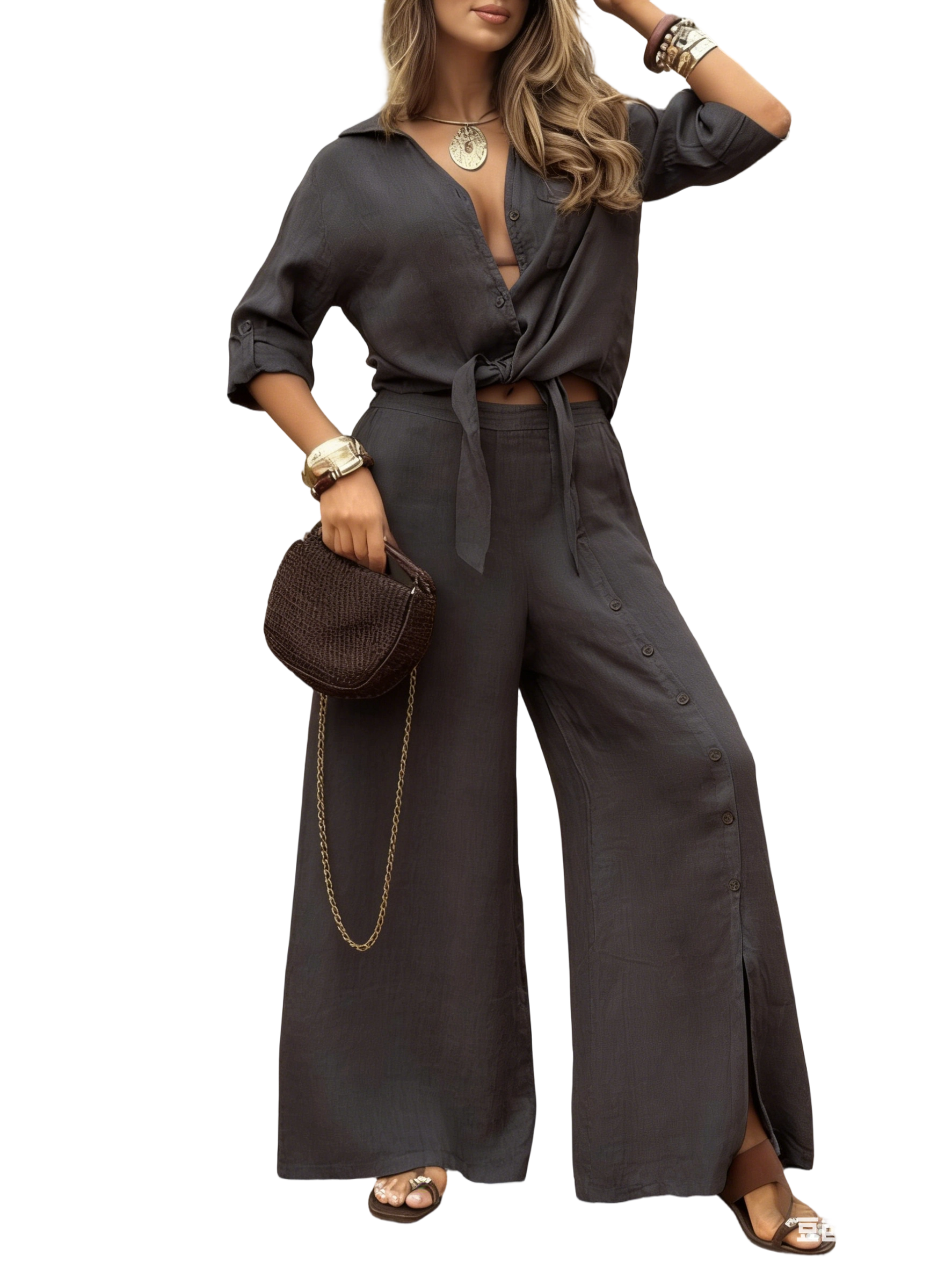 Women's Long-Sleeved Loose-Fitting Shirt Set