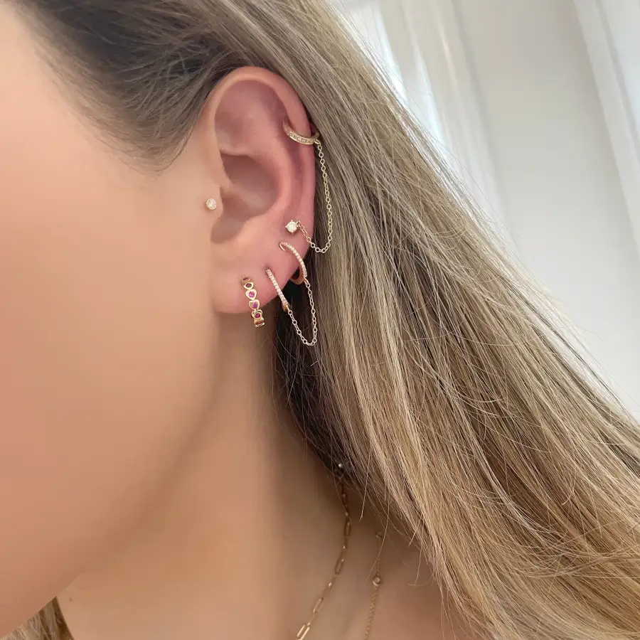 Refined Geometric Gem Detail Huggie Earrings