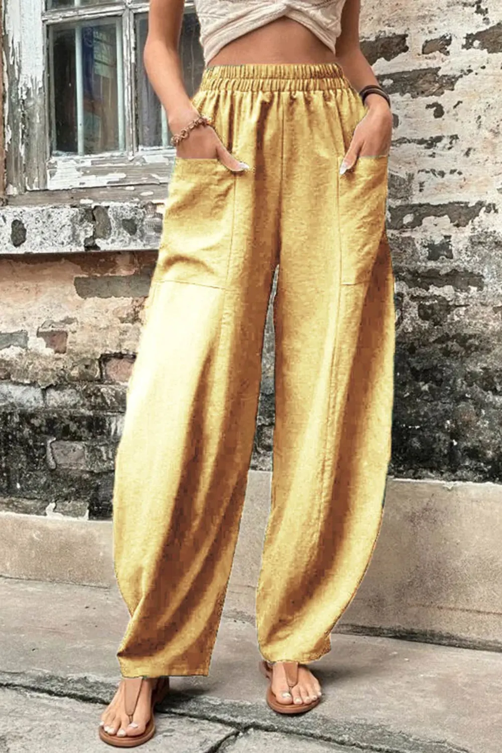 Elastic Waist Pocket Harem Pants