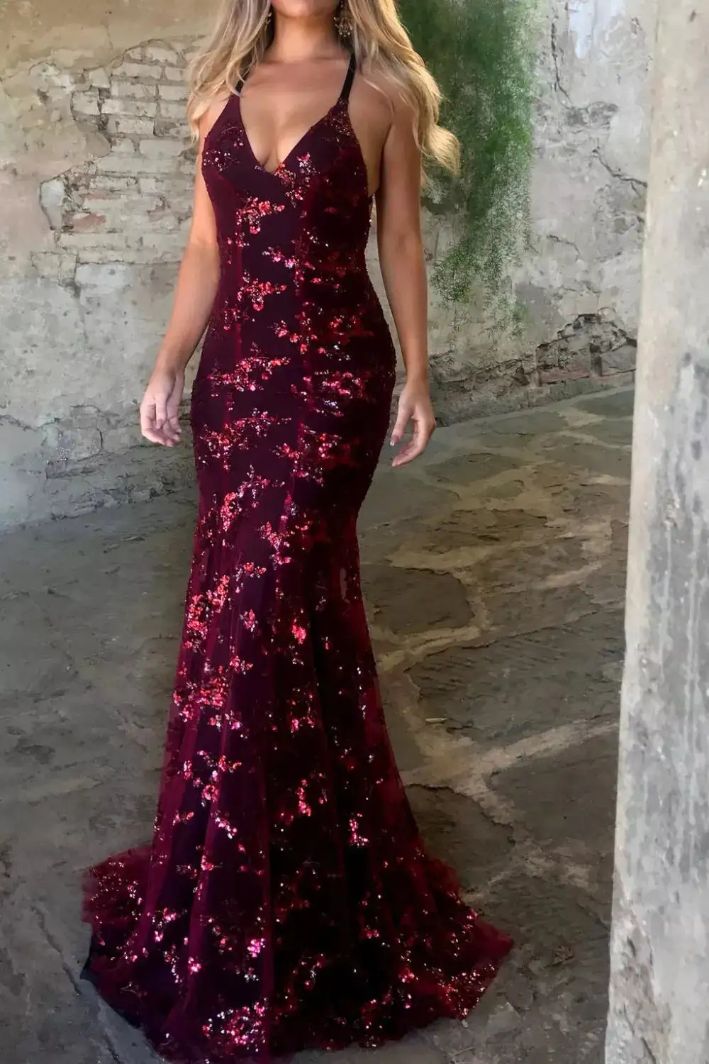 Sequin V Neck Maxi Dress