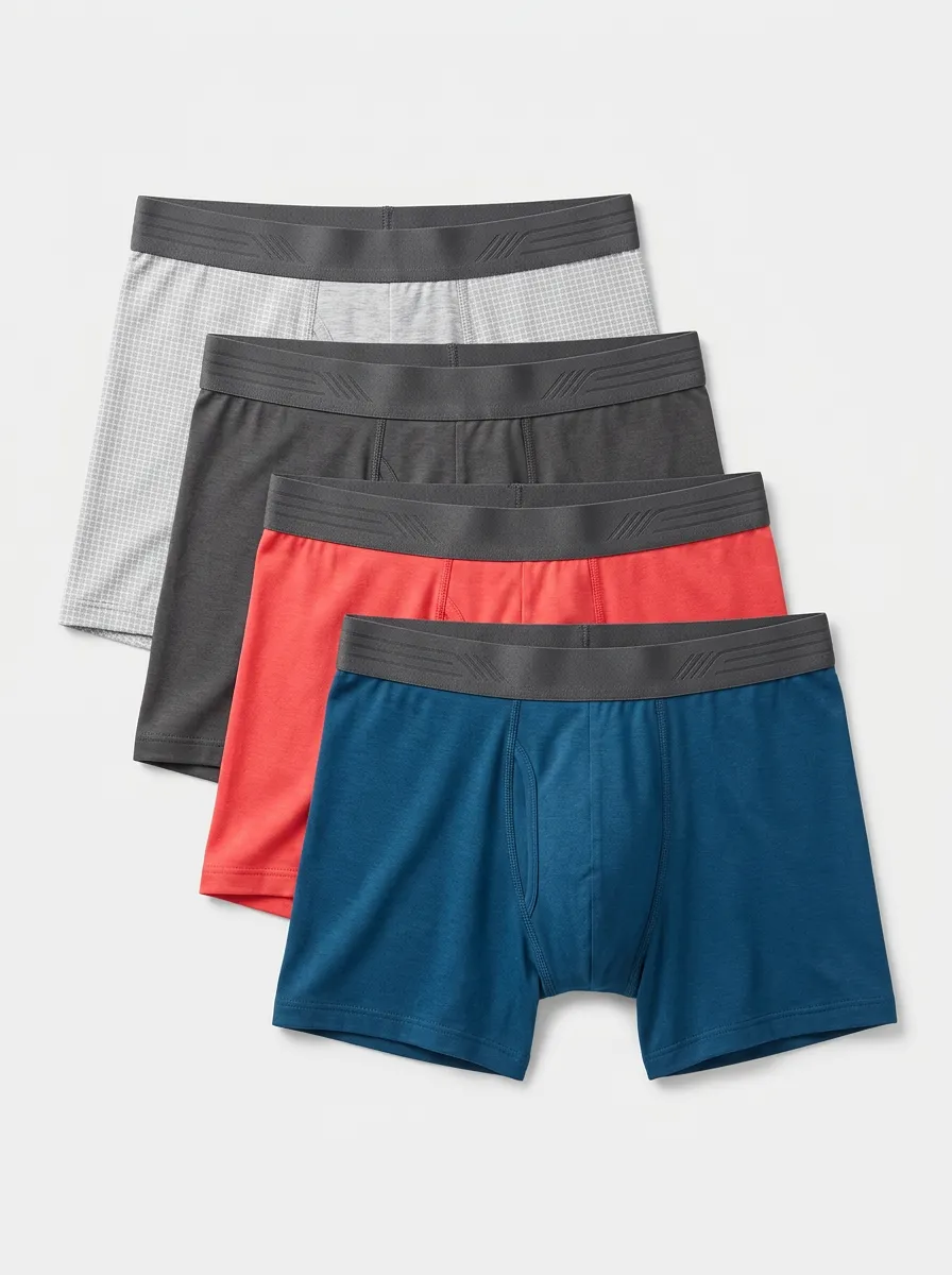 Easy-Wear Grid Design Men' Four Pack Boxer Briefs