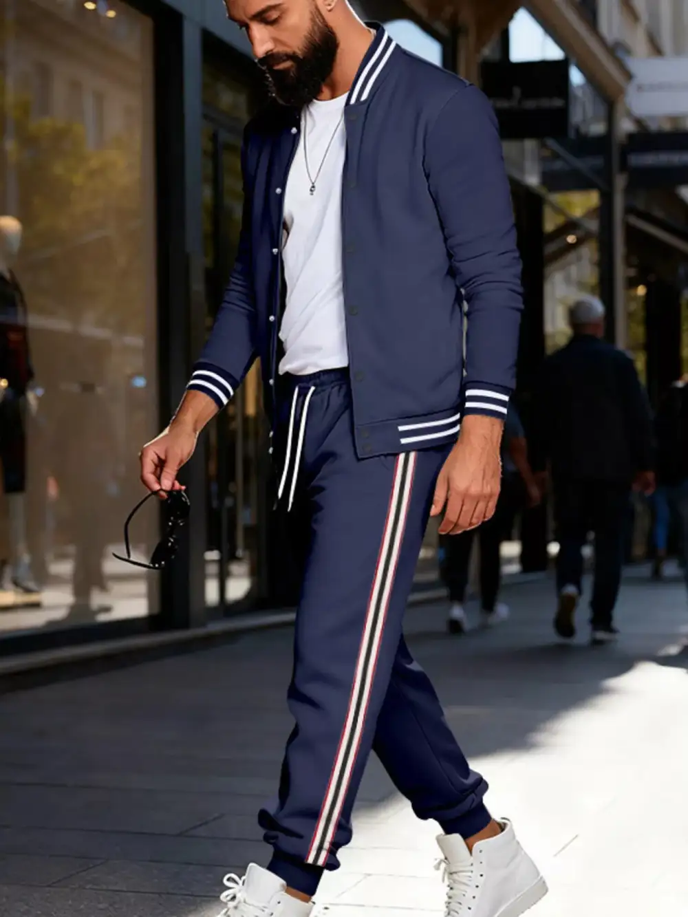 Men's Full Size Striped Snap Down Top and Pants Set