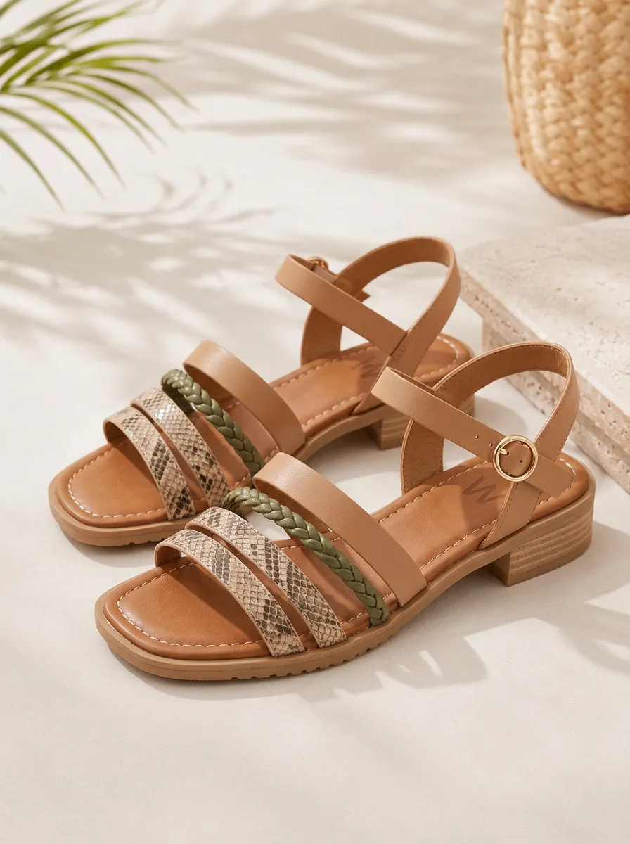 Women's Summer Casual Snake Skin Braided Strap Printed Sandals