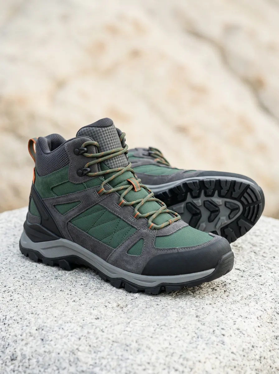 Men's Green Suede Hiking Boots with Suede Look