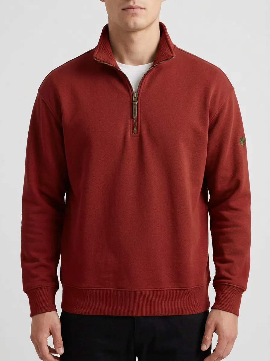 Men's Textured Embroidered Emblem Quarter-Zip Sweatshirt