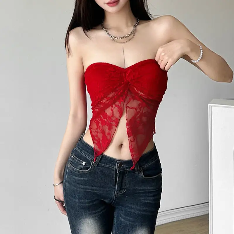 Strapless Off Shoulder Mesh Tube Top