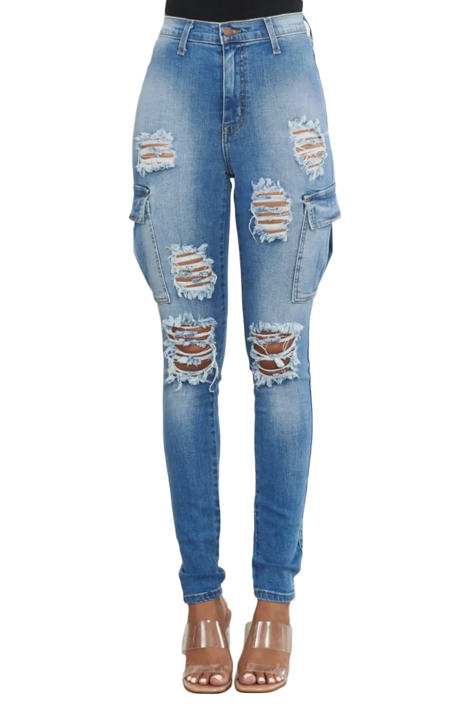 Distressed Denim Cargo Jeans