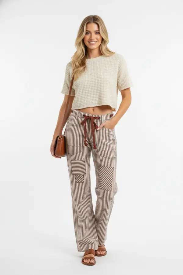 Casual Edit Sequin Striped Barrel Leg Relaxed Fit Pants