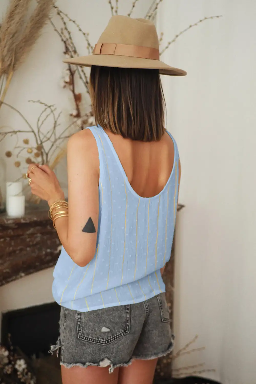 Floral Lace Crochet Swiss Dot Tank Top