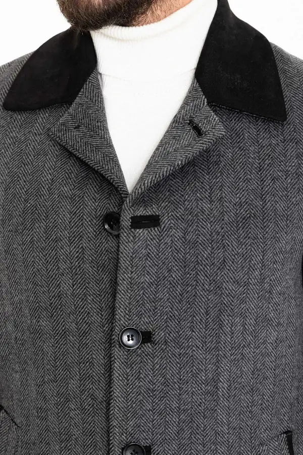 Modern Patterned Wool Tailored Coat