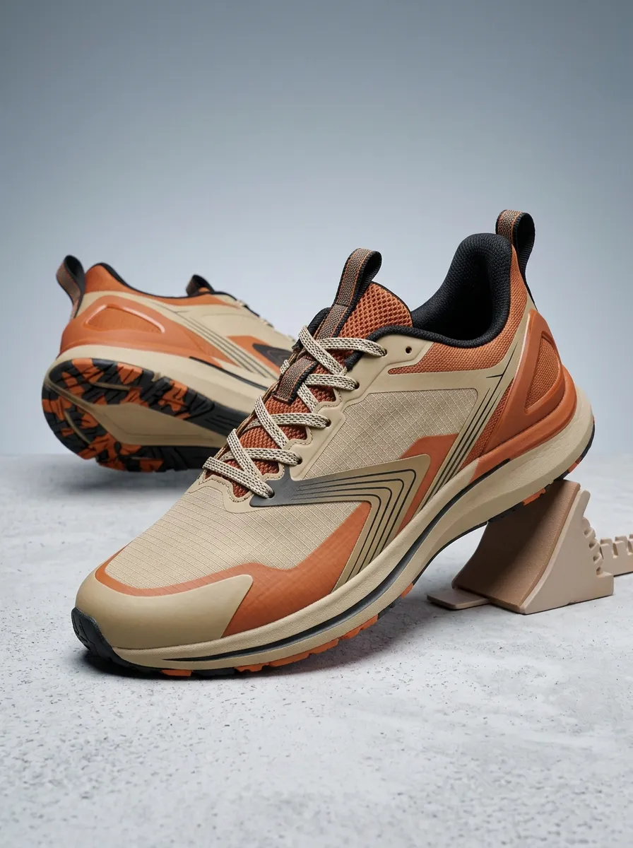 Men's Outdoor Sport Tan and Orange Printed Running Shoes