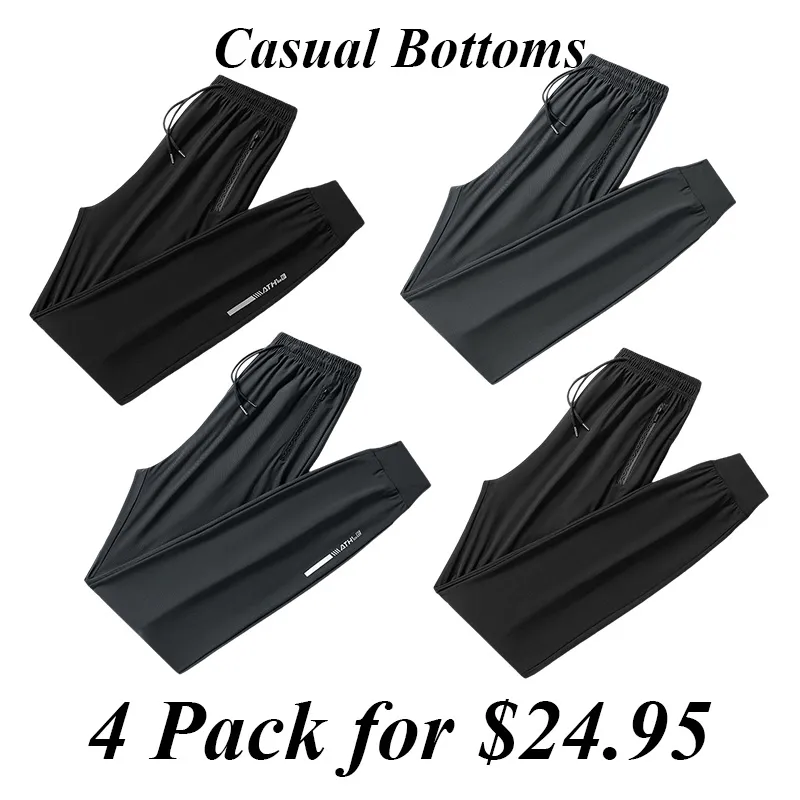 Ultra-Thin Pants Summer Men'S Ice Silk Pants Breathable Casual Pants Sports Pants Quick-Drying Pants Men'S Elastic Straight Large Size