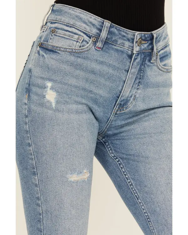 Modern High Rise Flare Stretch Denim Embroidered Jeans