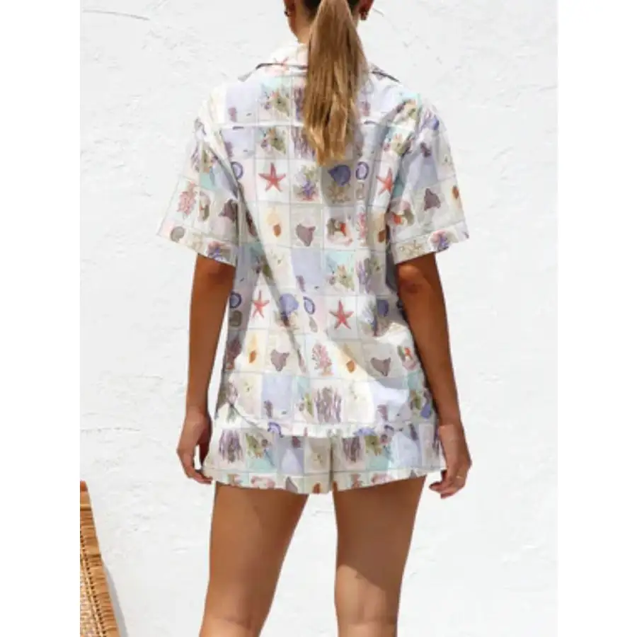 Printed Button Down Short Sleeve Top and Shorts Set