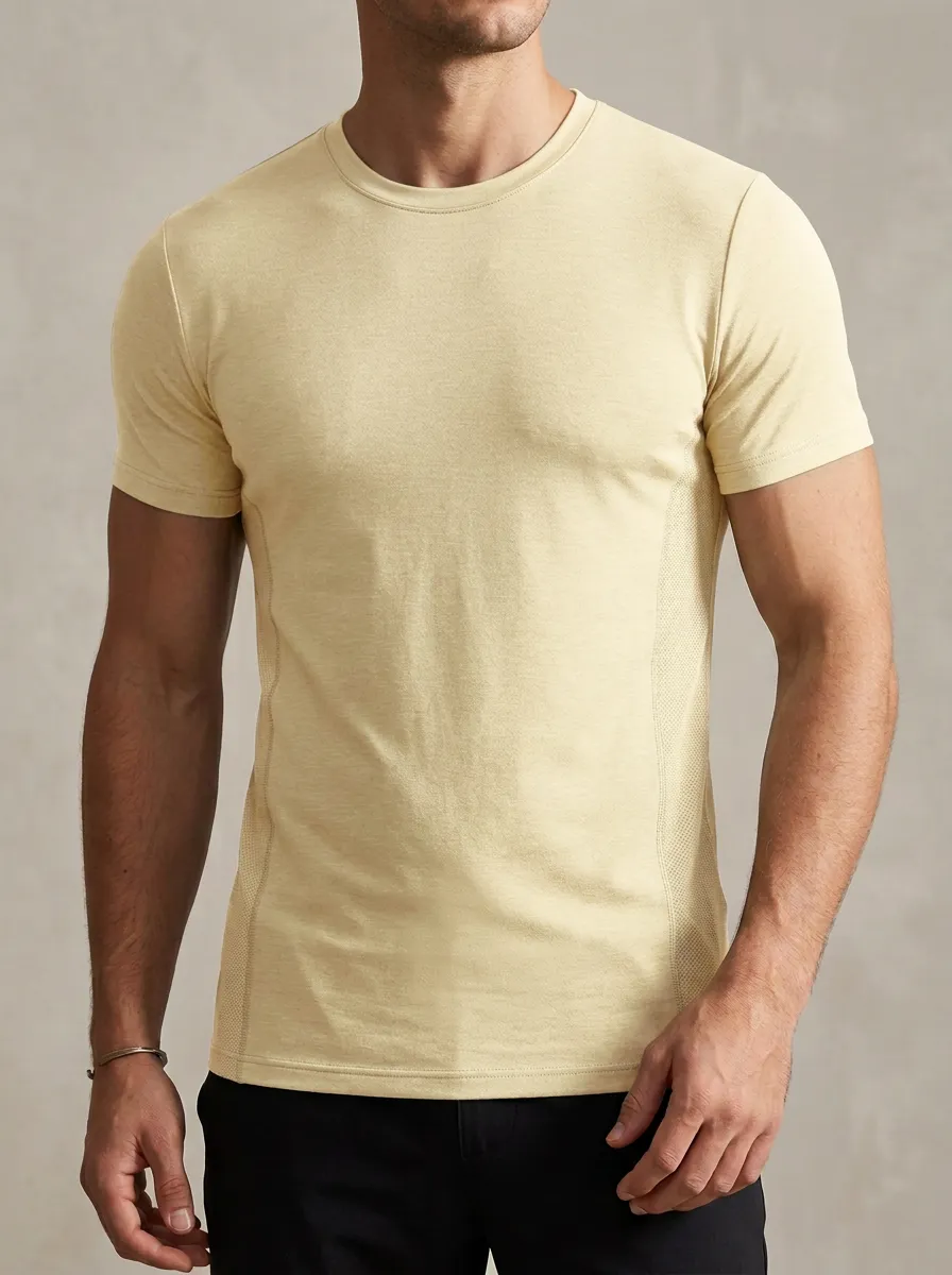 Casual Ribbed Textured Crew Neck Essential Men's Slim Fit Short Sleeve T-Shirt