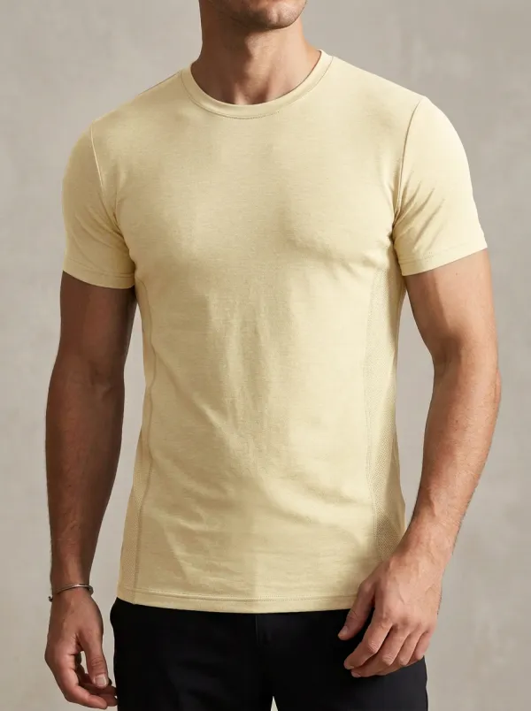 Casual Ribbed Textured Crew Neck Essential Men's Slim Fit Short Sleeve T-Shirt